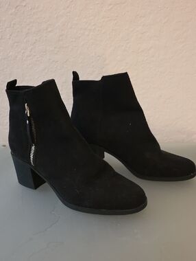 H&M Black Suede Ankle Booties with Side Zip Detail
